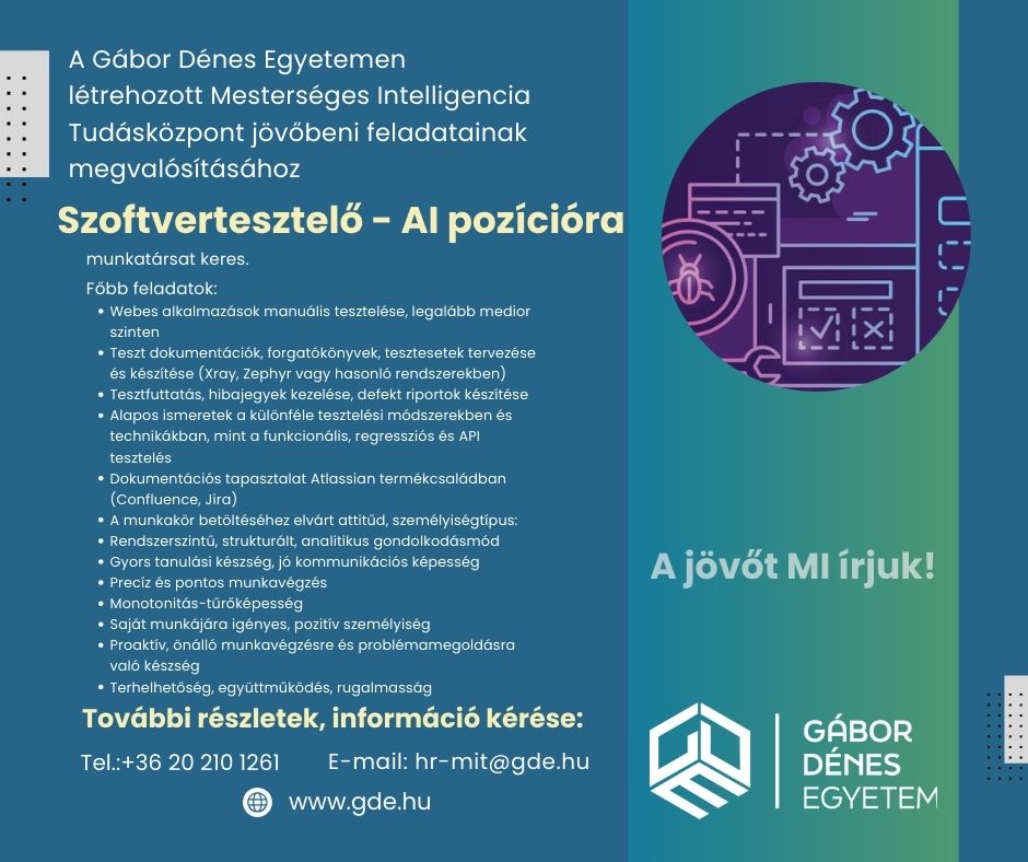Karrier bélyegképe: Szoftvertesztelő - AI pozícióra